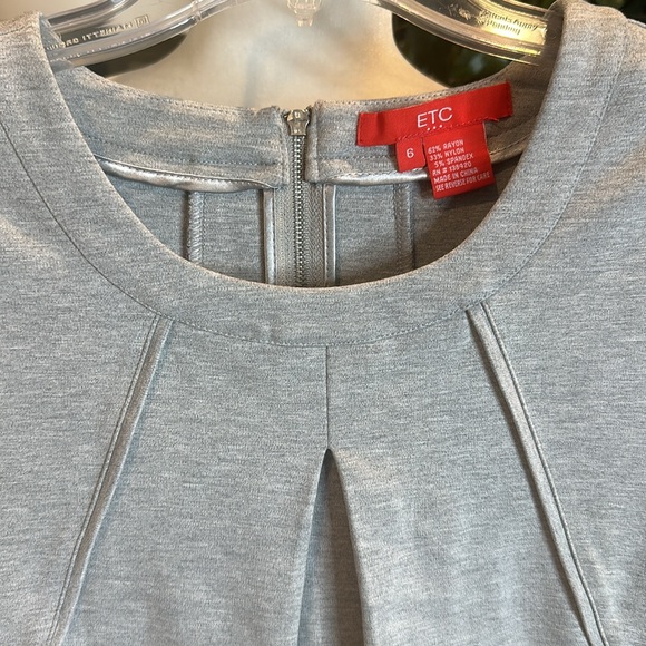 EUC Etcetera Demure Shift Mini Light Gray Dress, 6 - Picture 3 of 10